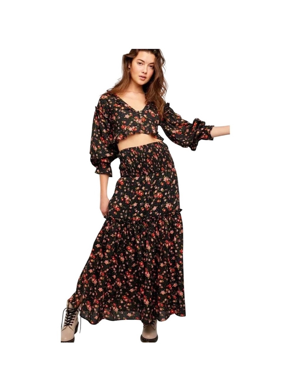 Free People Secret Garden Floral Blouse & Skirt Set